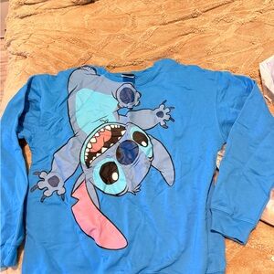Disney Blue Stitch Pullover Sweatshirt with Pink Accent